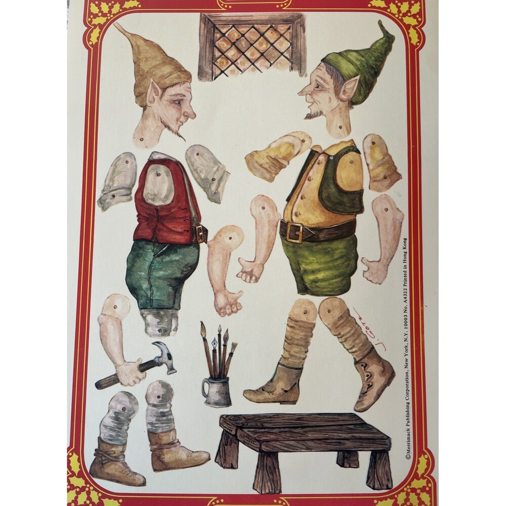 Vintage Jointed Elf Paper Dolls Wood Fairies Gnomes